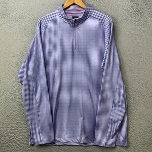 DEOLAX Mens 2XL Shirt Golf Pullover Purple Blue Gingham Quarter Zip Stretch EUC